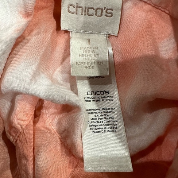 Chicos coral and white, tie-dye blouse, size 1 - Picture 3 of 4